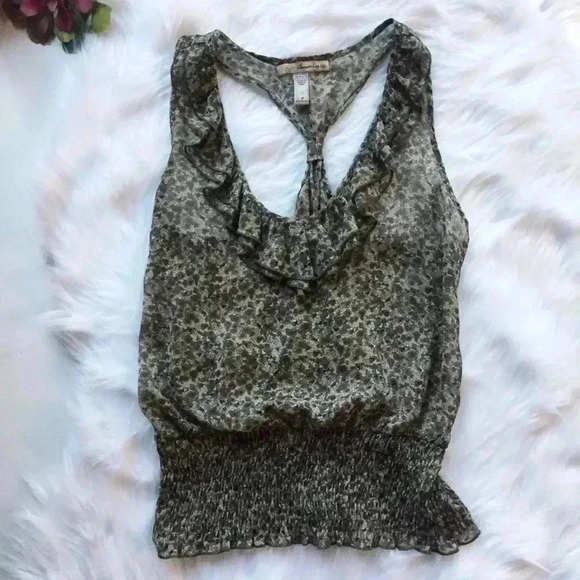 American Rag Sheer Ruffled V Neck Floral Tank Top - Picture 3 of 8